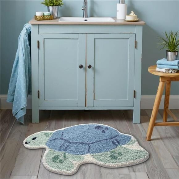 Blue Sea Turtle Bathroom Rug Non Slip Bath Mat Plush Absorbent Washable Floor Ca - Picture 3 of 7